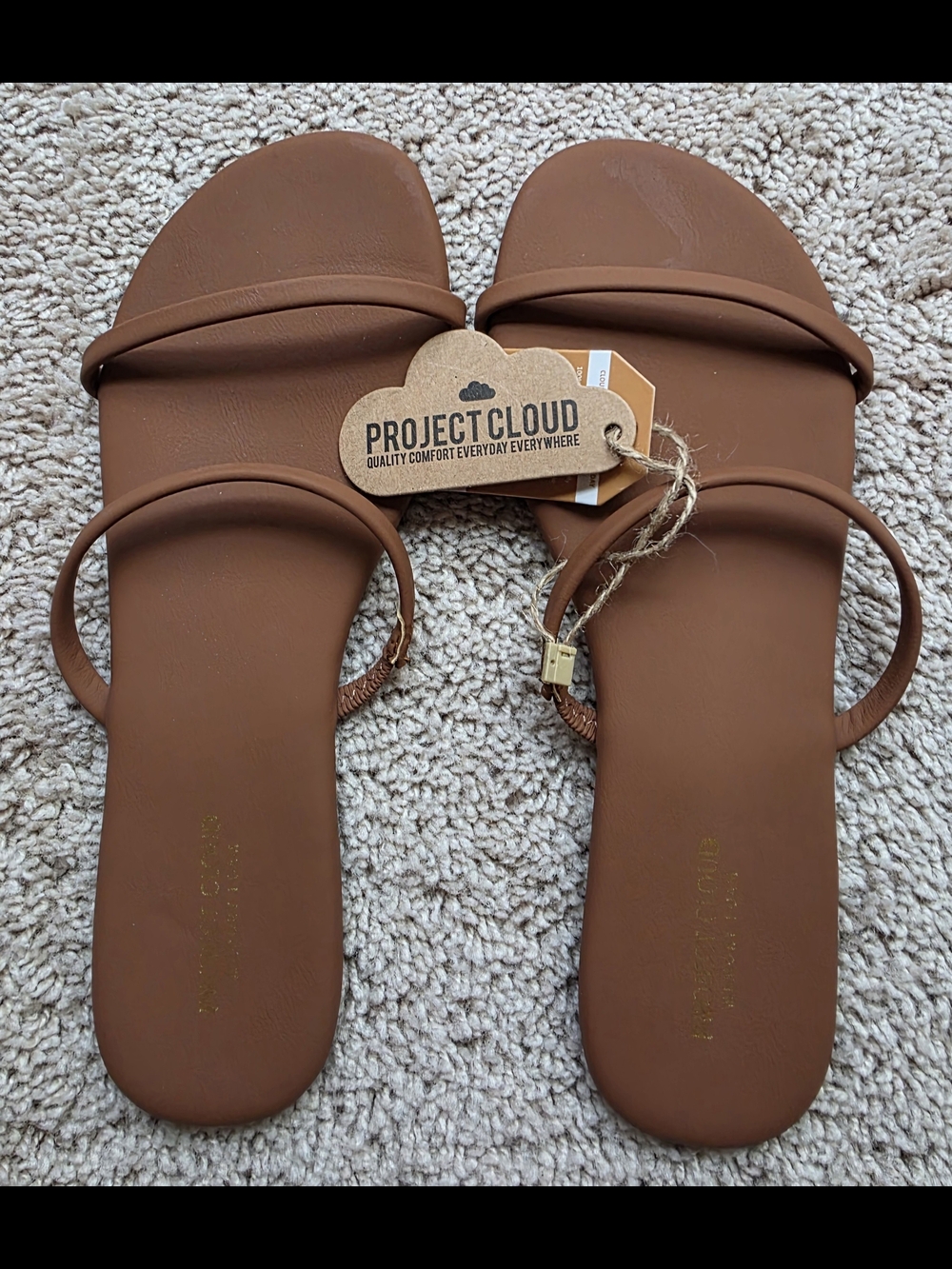 Project Cloud Women's Tan Double-Strap Slide Sandals